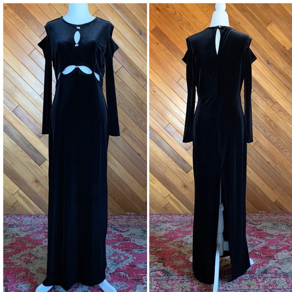 Vintage 80s/90s Velvet Cold Shoulder Maxi Dress - Picture 1 of 8